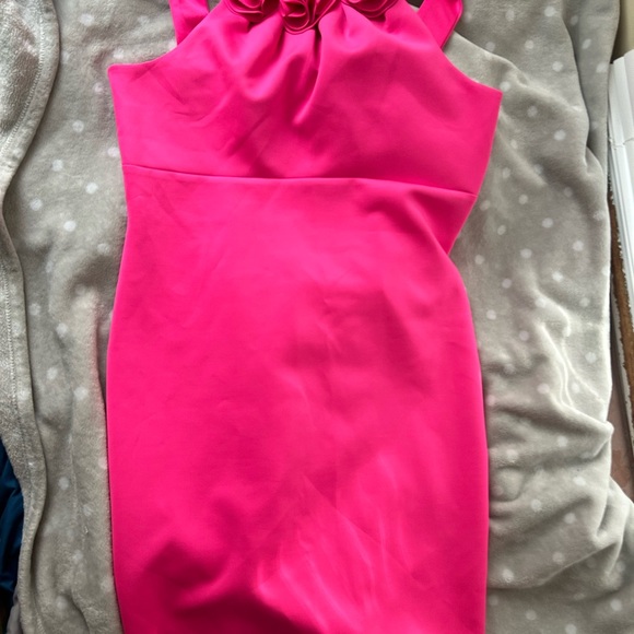 Formal cocktail dress with 3 floral appliqués in front. - Picture 12 of 13